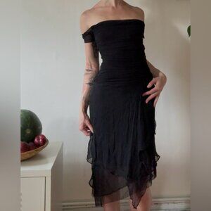 Vintage Virtual Black Rushed Dress | Made in Italy | 100% Silk